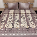 Mocha Bloom Striped Floral Cotton Bedsheet Set