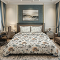 Ivory Peony Luxury Cotton Bedsheet Set - cream floral print with matching pillow covers