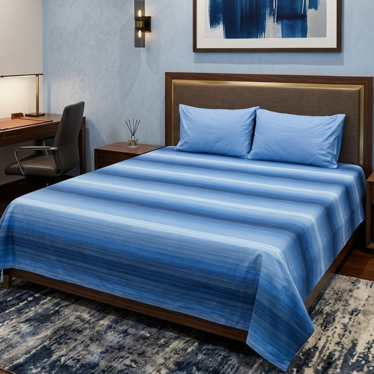 Ocean Breeze Striped Pure Cotton Bedsheet Set