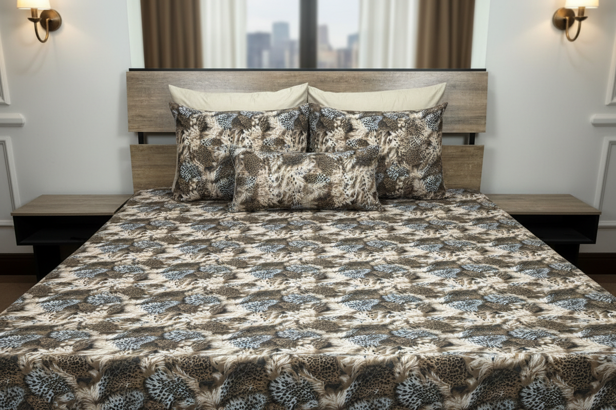 Wild Plume Bedsheet Set styled on a luxury bed in an elegant bedroom
