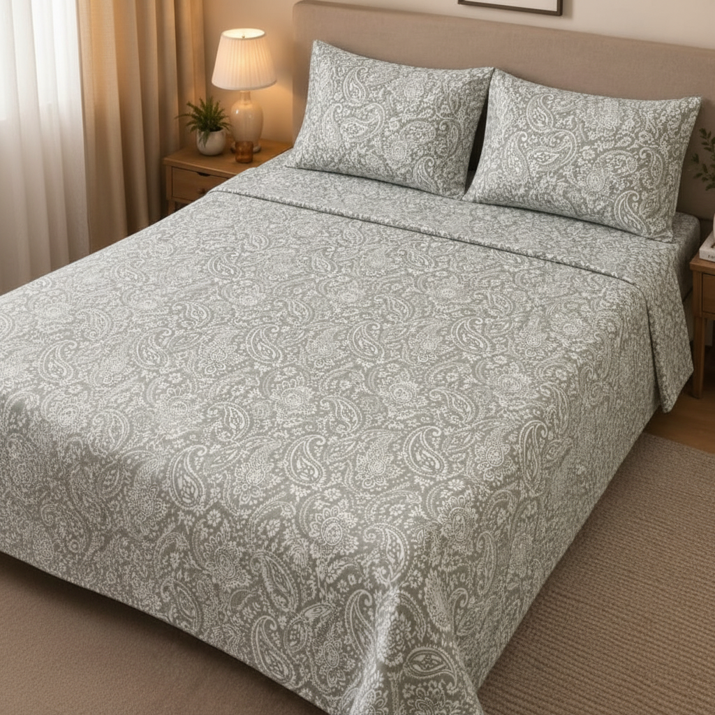 Sage Grey Paisley Bedsheet Set